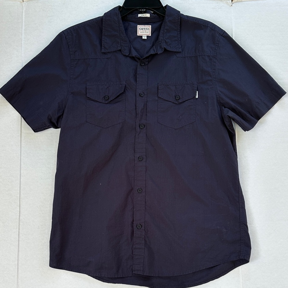 NWOT Guess Men's Dark Blue Casual Button Down Shirt SZ L